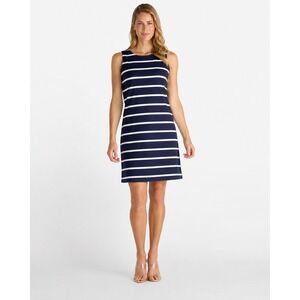Jude Connally Beth Dress Navy Blue Striped Preppy Nautical Travel Womens Small